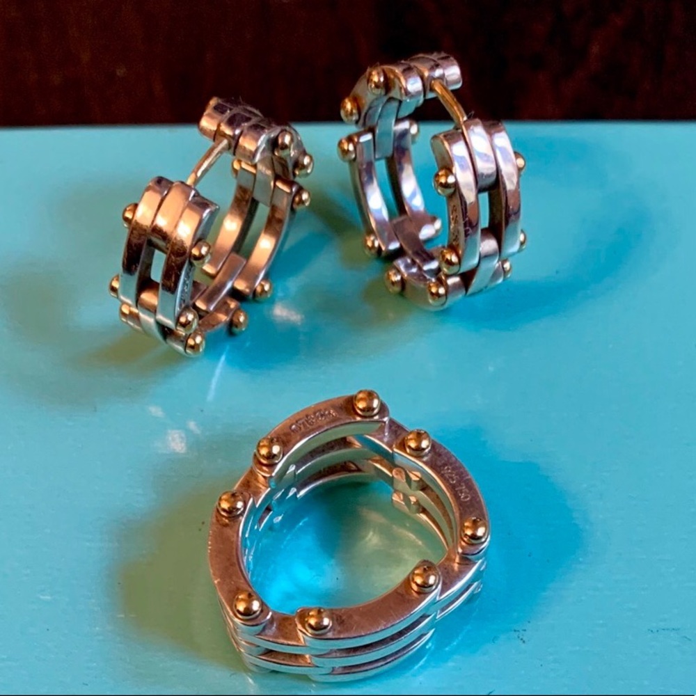 Tiffany & Co 18k YG & Sterling Earring/Ring Set